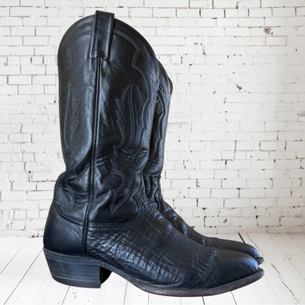 Vintage TONY LAMA Boots Black Leather Western COWBOY Made in USA size 10 - Picture 3 of 16